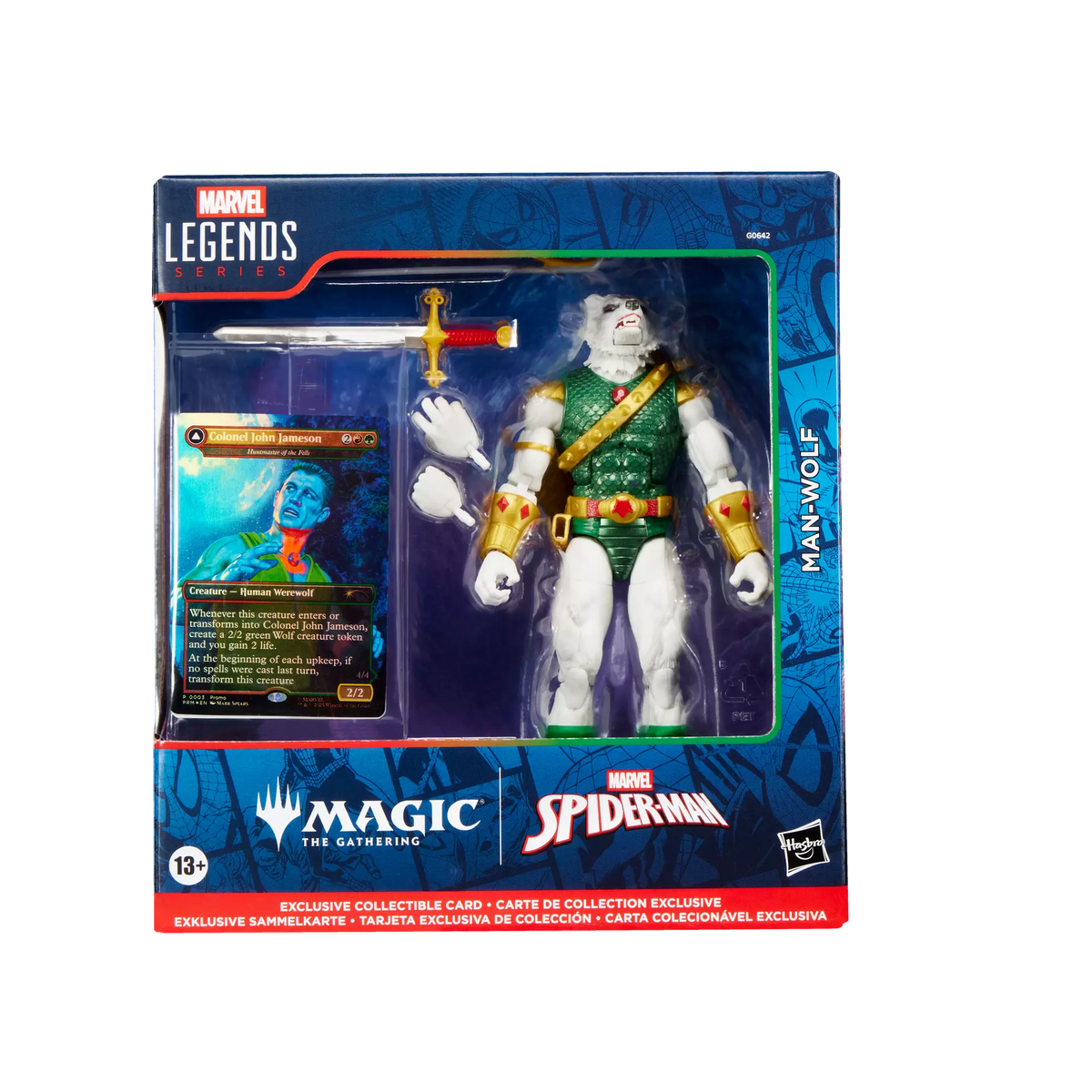 Marvel Legends Man-Wolf sealed retail box front with Magic: The Gathering foil card