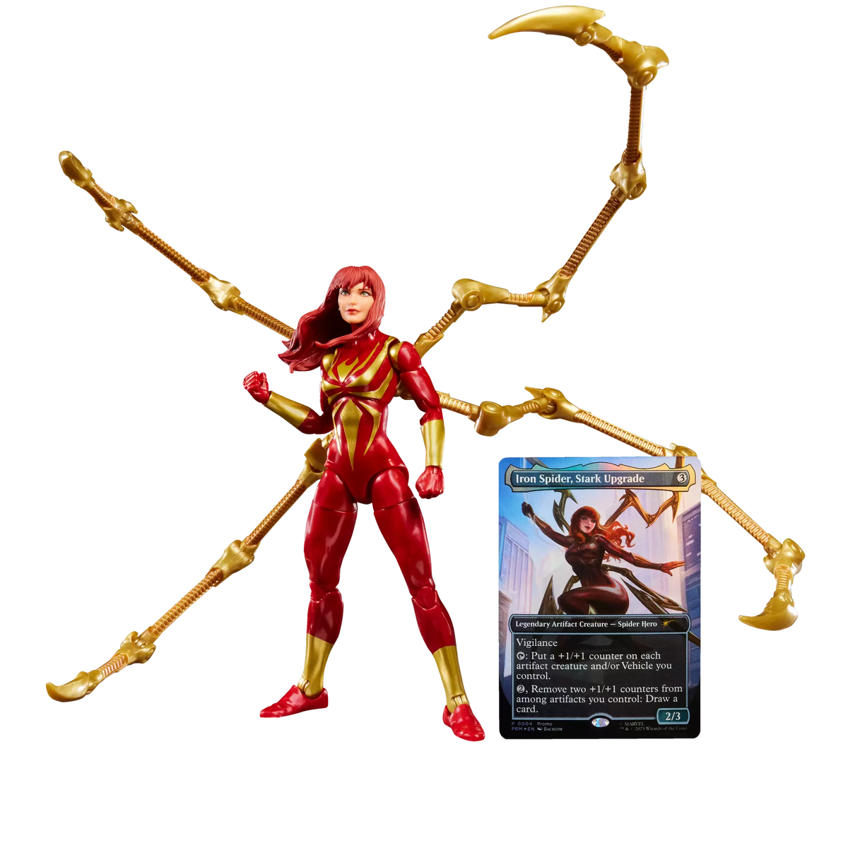 Marvel Legends Mary Jane Watson Iron Spider action figure with exclusive Magic: The Gathering foil card