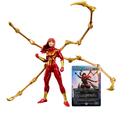 Marvel Legends Mary Jane Watson Iron Spider action figure with exclusive Magic: The Gathering foil card